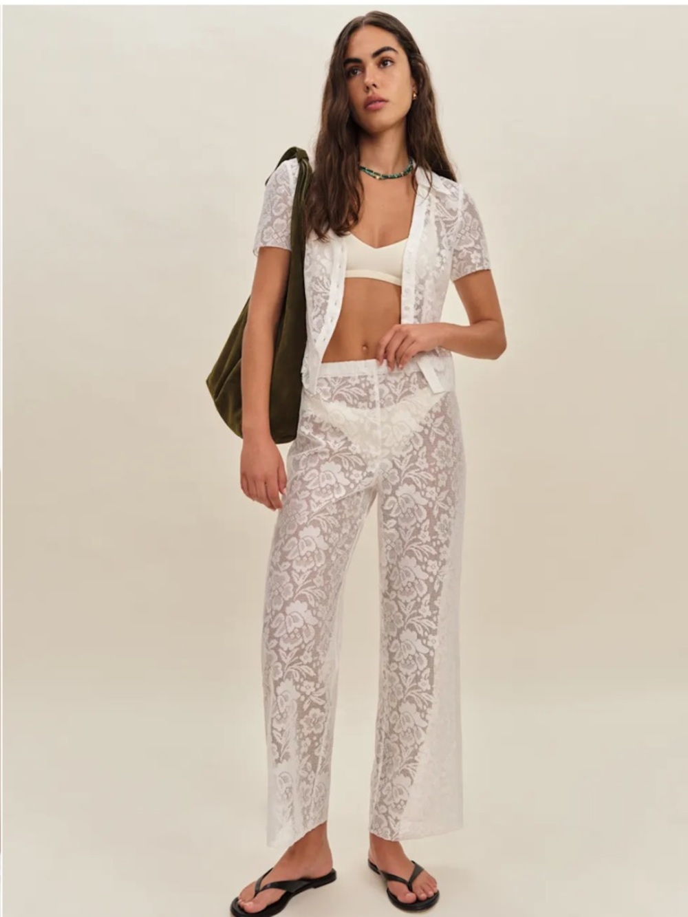 Reformation Olina Pants in White Lace